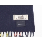 HERMES リバーシブル マフラー エシャルプ カレッジ カシミヤ 100％ グレー ネイビー H393695T